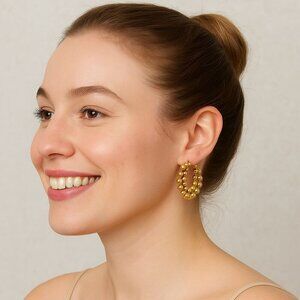 ZARA Gold Tone Beaded Mini Hoop Earrings – 1.25"